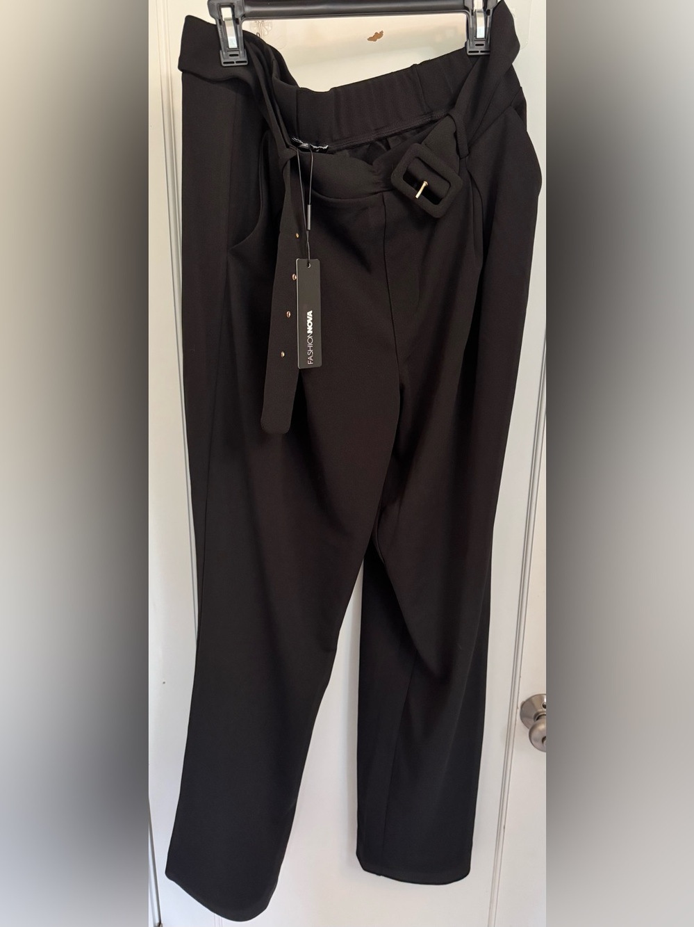 NWT Fashion Nova Celine Belted Wide Leg Pants Black Size 1X